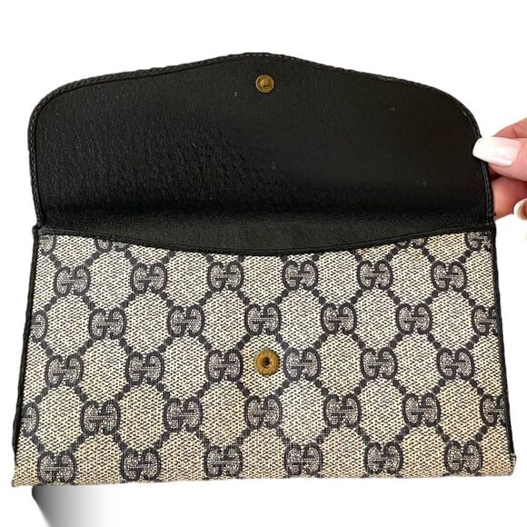 GUCCI Vintage Navy Blue Classic GG Motif Monogram Long Wallet - Picture 10 of 13